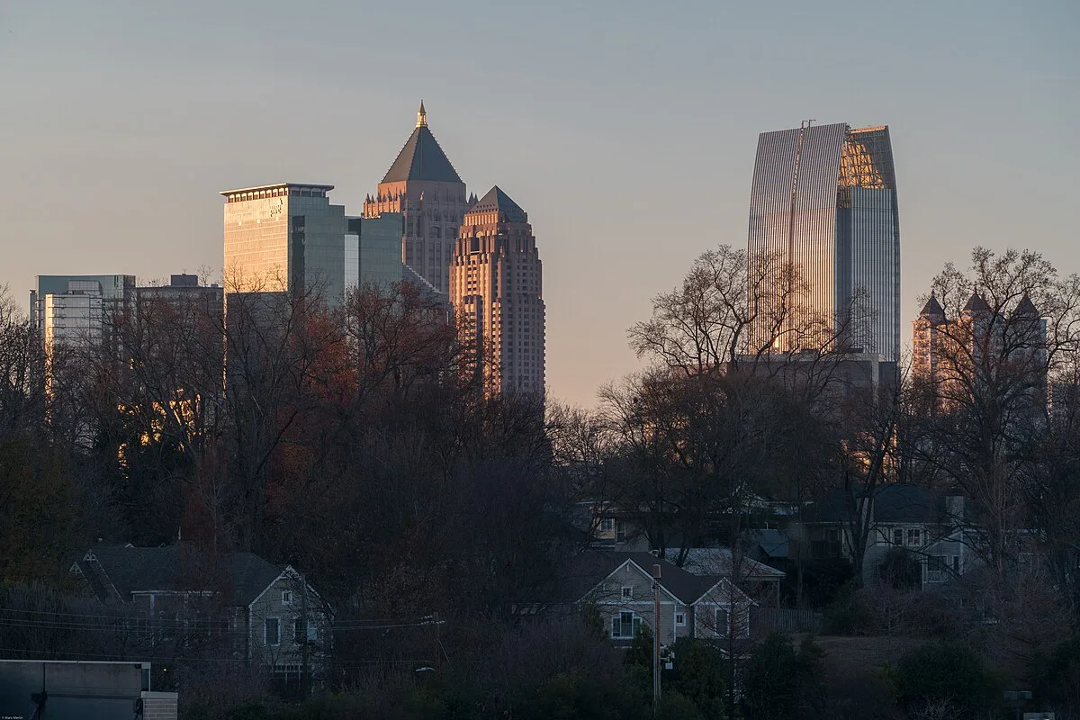 Sunset view of the Midtown Atlanta skyline from the Eastside BeltLine Trail