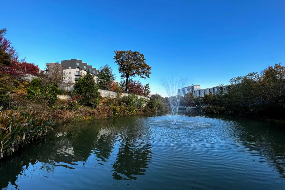 Historic Fourth Ward Park with Atlanta skyline in the background