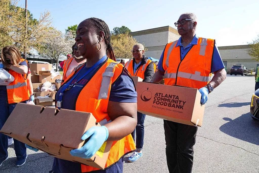 Atlanta Community Food Bank warehouse showing pallets of donated food