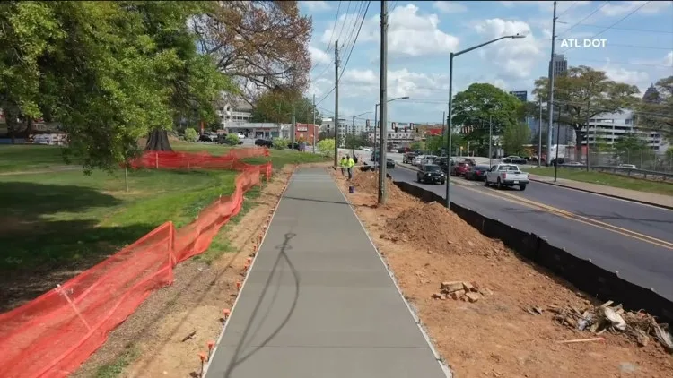 Sidewalk construction along an Atlanta corridor