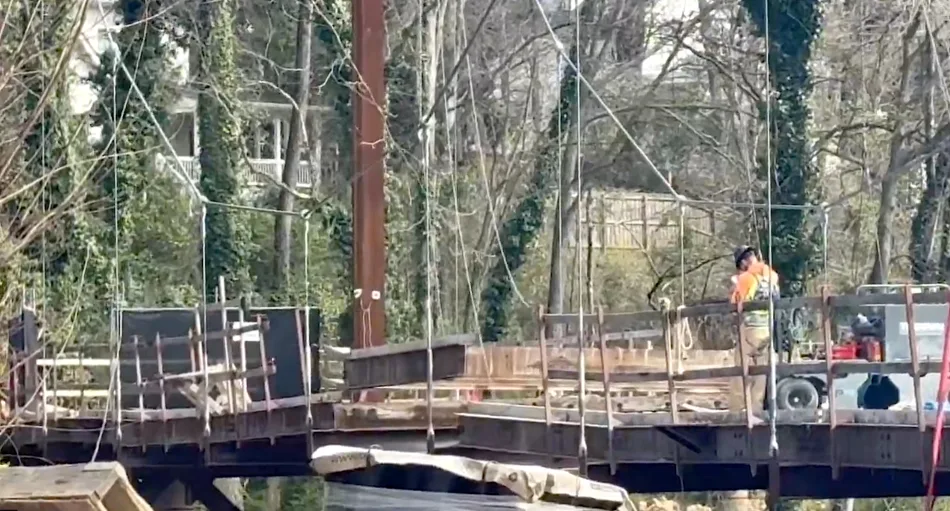 BeltLine Peachtree Creek suspension bridge during disassembly