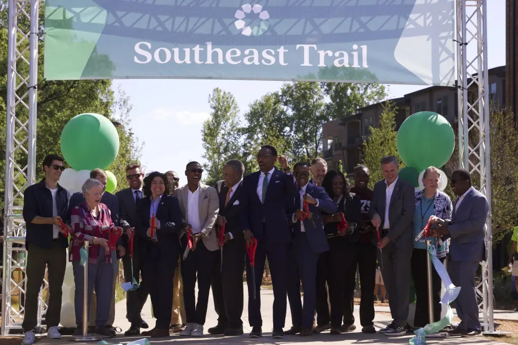 Crowd packs the BeltLine Southeast Trail ribbon-cutting in Glenwood Park