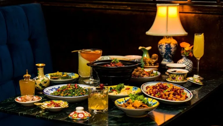 Blue Willow restaurant dining room with old Shanghai decor