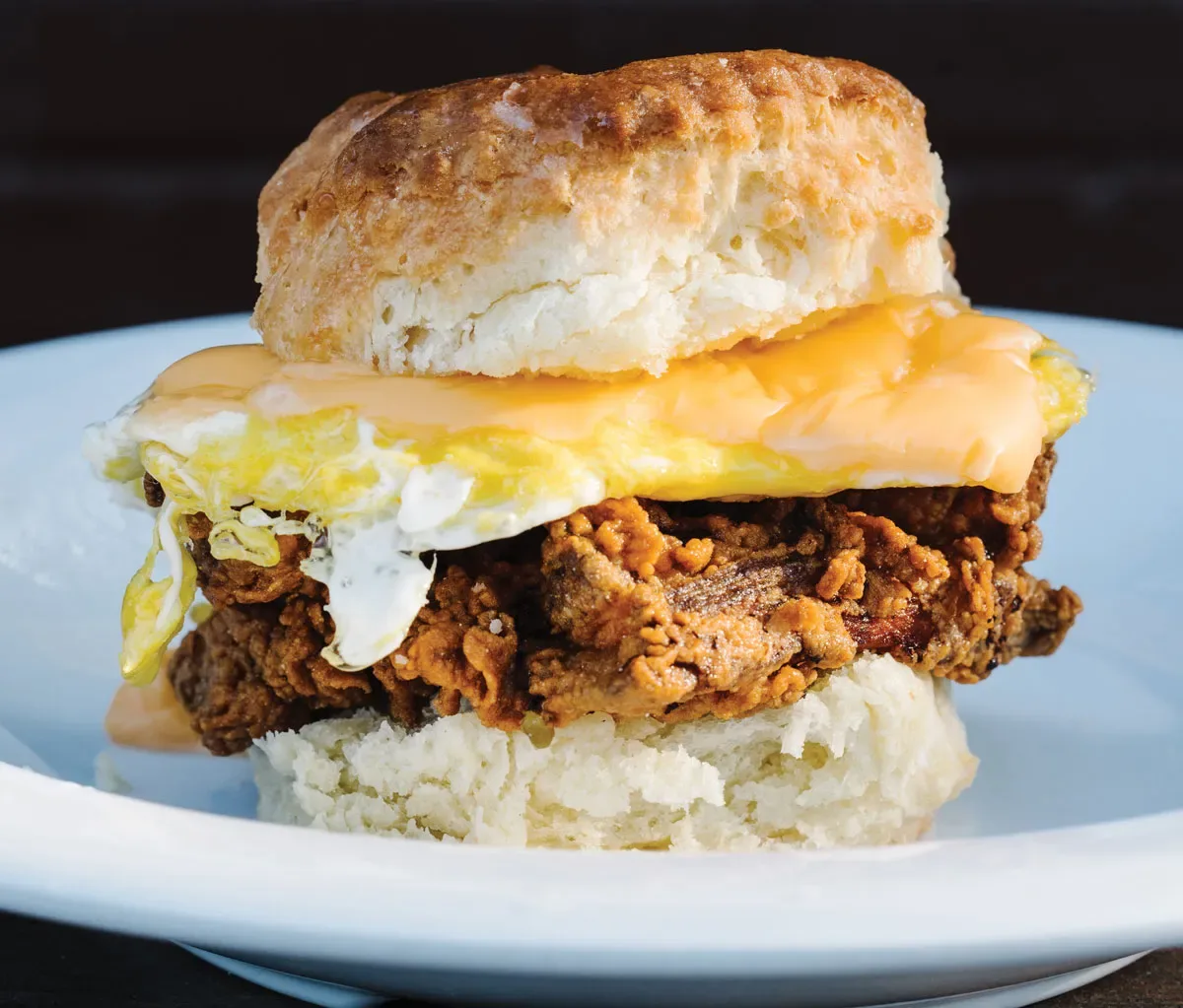 Fried chicken biscuit from Bomb Biscuit Co. in Grant Park