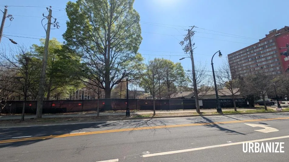 Cleared site of former Northside Plaza apartments near Mercedes-Benz Stadium in Castleberry Hill