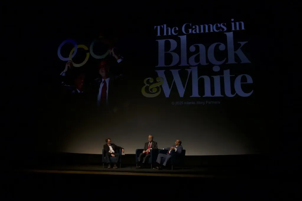 Promotional image for the documentary The Games in Black and White about the 1996 Atlanta Olympics