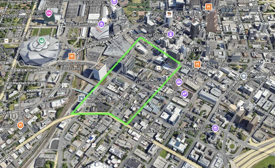 Map of Atlanta's new Downtown Enterprise Zone near Woodruff Park