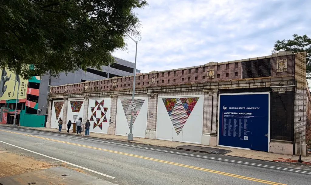 Georgia State University student mural panels under the Courtland Street viaduct in downtown Atlanta