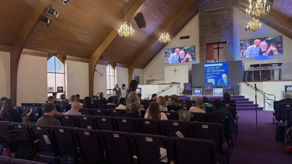Jason Esteves at a Decatur town hall on data centers