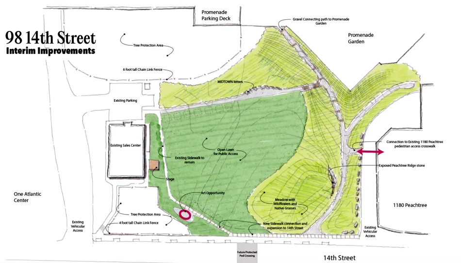 Rendering of the interim park at 98 14th Street in Midtown Atlanta