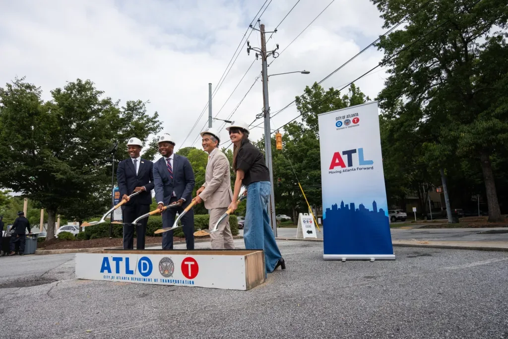 Traffic moves along Monroe Drive in Atlanta ahead of the Safe Streets redesign