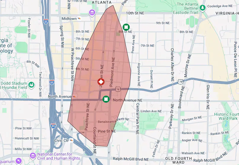 Georgia Power outage map showing Midtown Atlanta