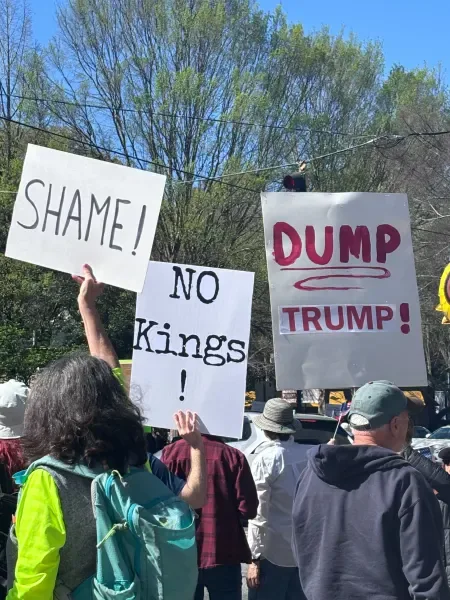 No Kings protesters marching to the Georgia State Capitol in downtown Atlanta