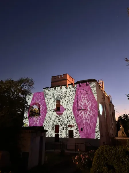 Light installation at Oakland Cemetery during illumine exhibition
