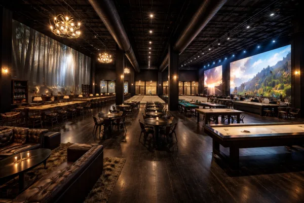 Rendering of Valhalla Gaming Lounge at Skol Brewing in downtown Atlanta